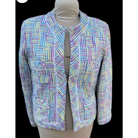 Silkland Tweed Silk Blend Blazer Sz. M Lined Pickets Spring Mothers Day - Picture 3 of 10